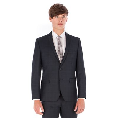 Ben Sherman Navy heritage check wool blend 2 button front super slim fit camden suit jacket